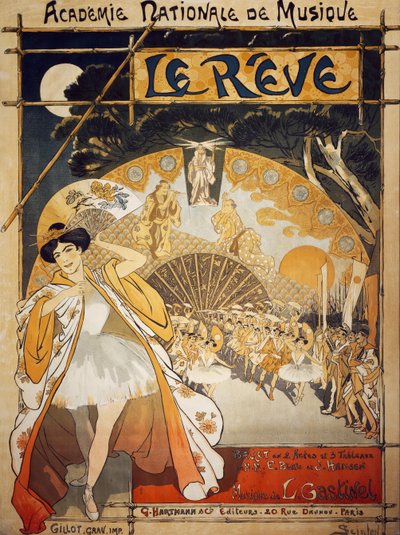 Le Reve -juliste, Alfred-Edouard Blaun ja Joseph Hansenin baletti, musiikki Leon Gastinel, Academie Nationale de Musique, Pariisi, Kustantaja Hartmann, Paris tekijältä Théophile Alexandre Steinlen