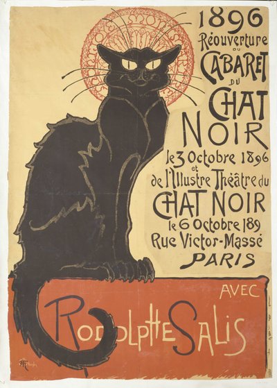 Cabaret du Chat Noirin uudelleen avaaminen, 1896. tekijältä Théophile Alexandre Steinlen