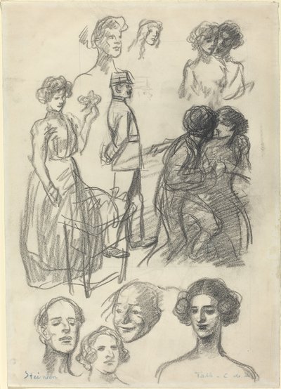 Luonnoksia ystäville penkillä, 1800-luvun loppu - 1900-luvun alku. tekijältä Théophile Alexandre Steinlen