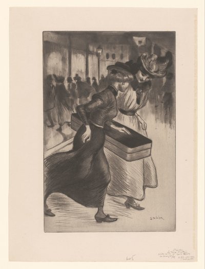 Kaksi naista kävelemässä kadulla Les deux trottins tekijältä Théophile Alexandre Steinlen
