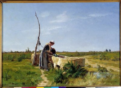 Theophile Mayanin (1860-1937) maalaus Talonpoika ja kaivo, Dim. 46x56 cm. Pakollinen maininta: Collection fondation terveisin de Provence Marseille DR tekijältä Théophile Henri Mayan