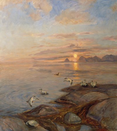 Merilinnut keskiyön auringossa (öljy kankaalle) tekijältä Thorolf Holmboe