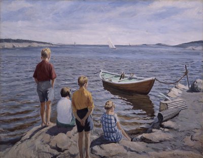 Lapset laiturilla (öljy kankaalle) tekijältä Thorvald Torgersen