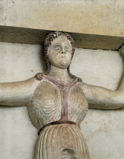 Sveshtarin traakialainen hauta, yksityiskohta naisen patsaasta Atlasissa, 3. vuosisadalla eKr. (kiviveistos) tekijältä Thracian Thracian
