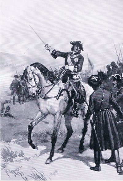 Pietari Suuri Pultowan taistelussa, Gresham Publishing Co:n julkaisema kuva Euroopan historian maamerkit, n. 1920 (litho) tekijältä Thure de Thulstrup