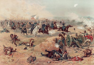 Sheridans Final Charge Winchesterissä, pubissa. :. Prang & Co., 1886 (värilitografia) tekijältä Thure de Thulstrup