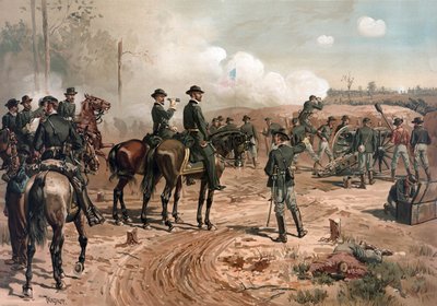Yhdysvaltain sisällissota: kenraali Sherman Atlantan piirityksen aikana vuonna 1864 (litografia) tekijältä Thure de Thulstrup