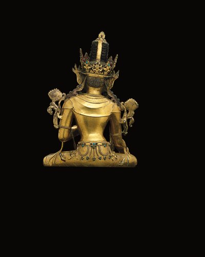Avalokiteshvaran keisarillinen hahmo (katso myös 474250-474254) (kullattua pronssia) tekijältä Tibetan School