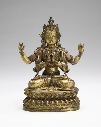 Sukhavati Avalokiteshvara, 1600-luvun loppu - 1700-luvun alku (kullattu kupariseos) tekijältä Tibetan School