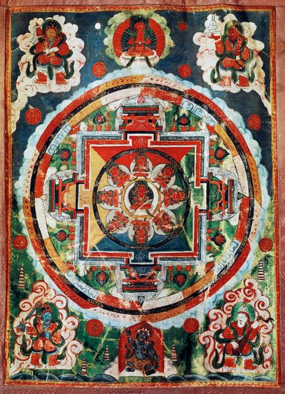 Tiibetin Mandala tunnetaan neljänä taivaallisena kuningasna, tiibetiläinen sivilisaatio tekijältä Tibetan School