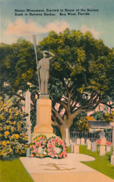 Maine-monumentti Havannan satamassa uponneiden merimiesten kunniaksi. Key West, Florida, 1940-luku tekijältä Tichnor Brothers