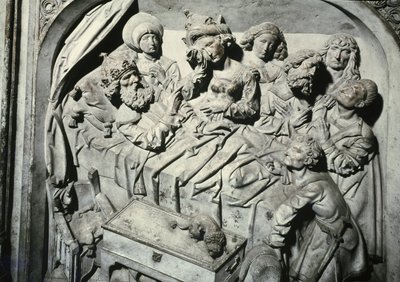 Henrik II:n 973-1024 ja hänen vaimonsa Kunigunden hauta, keisarin kuoleman yksityiskohta, 1499-1513 kivi. tekijältä Tilman Riemenschneider