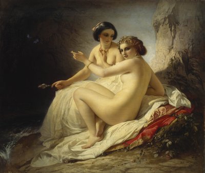 Kaksi tyttöä luolassa, 1859 tekijältä Timofei Andreyevich Neff