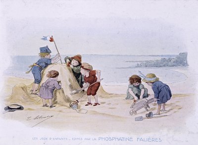 Lasten pelit: lapset rakentavat hiekkalinnaa - dess. de Lobrichon, toim. kirjoittanut Phosphatine Falières, v.1920 tekijältä Timoleon Marie Lobrichon