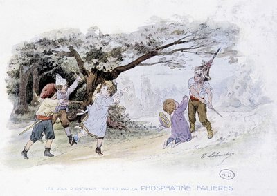 Lasten pelejä: lapset leikkivät sotaa, sotilaat - dess. de Lobrichon, toim. kirjoittanut Phosphatine Falières, v.1920 tekijältä Timoleon Marie Lobrichon