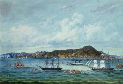 Näkymä Hongkongiin, n. 1860 (muste ja wc paperilla) tekijältä Tinqua