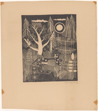 Metsänäkymä leopardin kanssa tekijältä Tinus van Doorn (signed by artist)