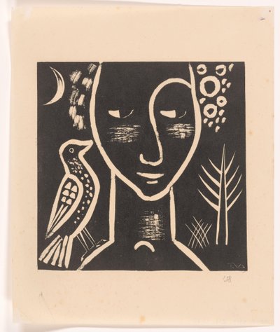 Naisen pää kyyhkysen kanssa tekijältä Tinus van Doorn (signed by artist)
