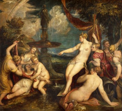 Diana ja Callisto, kirjoittanut Titian (n. 1490-1576), öljy kankaalle tekijältä Titian (c.1488 1576)