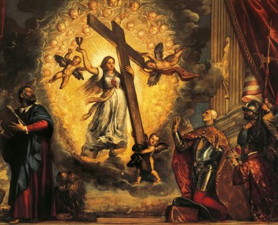 Doge Antonio Grimani polvistumassa Faith ja Pyhän Markuksen edessä, kirjoittanut Titian (noin 1490-1576) tekijältä Titian (c.1488 1576)
