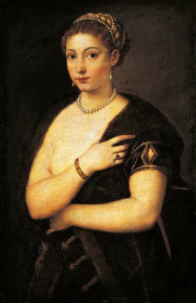Tyttö turkissa, kirjoittaja Titian (n. 1490-1576), öljy kankaalle 95x63 cm tekijältä Titian (c.1488 1576)