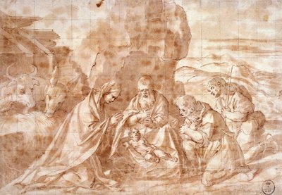 Tizianin syntymä (n. 1490-1576), piirustus tekijältä Titian (c.1488 1576)