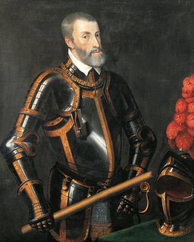 Pyhän Rooman valtakunnan keisarin Kaarle V:n Habsburgin muotokuva, Tizianin maalaus tekijältä Titian (c.1488 1576)