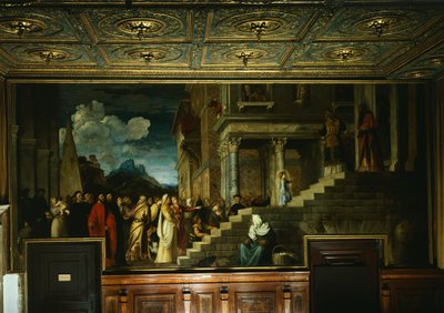 Marian esitys temppelissä, Titian (n. 1490-1576), öljy kankaalle, 345x775 cm tekijältä Titian (c.1488 1576)