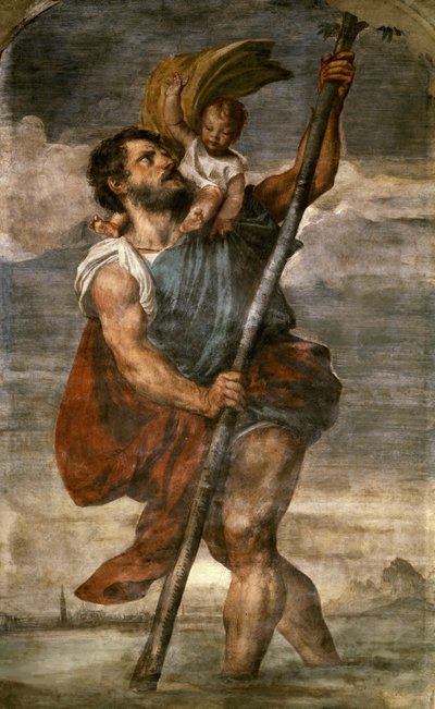 Pyhä Christopher tekijältä Titian (c.1488 1576)