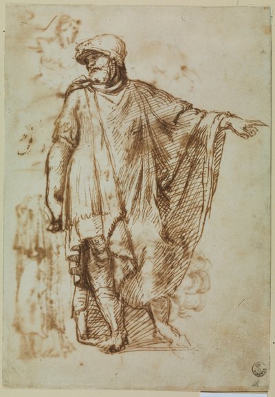 Soldier with Mantel (kynä ja tussi paperille) tekijältä Titian (c.1488-1576)