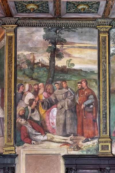 St Anthony kiinnittää jalkansa uudelleen nuorelle miehelle, Pyhän koulu (fresko) tekijältä Titian (c.1488 1576)