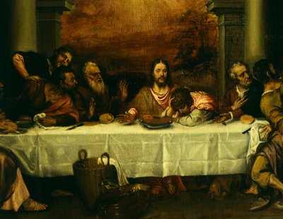 Viimeinen ehtoollinen, kirjoittanut Tizian (noin 1490-1576), yksityiskohta tekijältä Titian (c.1488 1576)