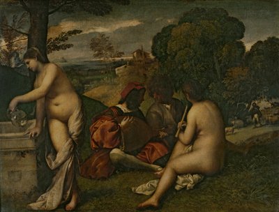 Le Concert Champetre (ulkoilmakonsertti), n. 1510 (öljy kankaalle) tekijältä Tiziano Vecelli