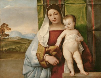 ""Madonna zingarella"" (La madone bohemienne) (Gipsy Madonna) Tizianon (Titian tai Tizian) (1488-1576) maalaus noin 1510 - Öljy puulle Koko 65,5x83,5 cm Taidehistoriallinen museo, Wien tekijältä Titian (c.1488 1576)