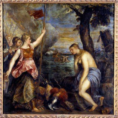 Espanjan pelastama uskonto. Tiziano Vecellion maalaus Tizian (1485-1576) tekijältä Tiziano Vecelli