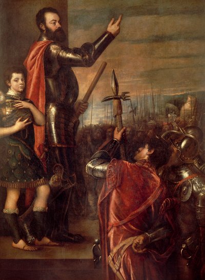 Alfonso d’Avalosin jakaminen joukkoihinsa tekijältä Titian (c.1488 1576)