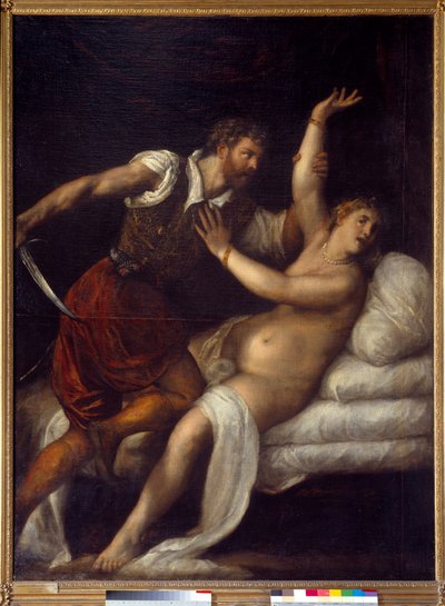 Lucrecen raiskaus (? - Av. 509) tai Tarquin ja Lucrece. Titian Vecellion (1485-1576) maalaus tekijältä Tiziano Vecelli