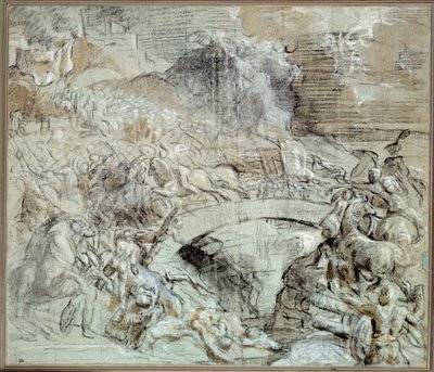 Italian sodat: "" Cadoren taistelu"" Taistele siitä, että noin vuonna 1508 Pieve di Cadoren kaupunki liittoutui venitsialaisten kanssa Maximilian I Habsburgin joukkojen kanssa. Tiziano vecellion (1485-1576) Tizianin piirustus mustalla kivellä ja pesu. 16 tekijältä Tiziano Vecelli