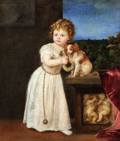 Saksalainen: Clarissa Strozzi (1540-1581) kahden vuoden iässä Muotokuva Clarissa Strozziista. tekijältä Titian