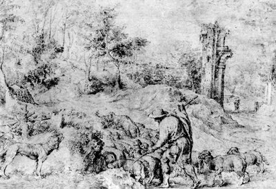 Maisema paimenen ja lauman kanssa, c1520, 1937 tekijältä Tiziano Vecelli