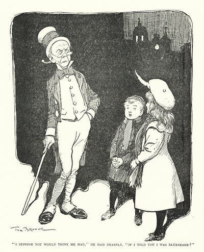 "Luulen, että pitäisit minua hulluna", hän sanoi terävästi, "jos sanoisin, että olen siniparta?" (litografia) tekijältä Tom Browne