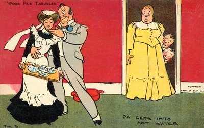Isä joutuu kuumaan veteen (chromolitho) tekijältä Tom Browne