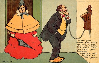 Teatteri ja illallinen Savoyssa (chromolitho) tekijältä Tom Browne