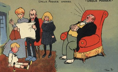 Podger-setä kuorsaa (väri litho) tekijältä Tom Browne