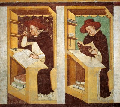 Dominikaaniset munkit, yksityiskohta Dominikaanisen ritarikunnan neljänkymmenen maineikkaan jäsenen syklistä tekijältä Tomaso da (late 15th century) Modena