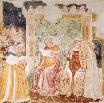 Suurlähetystö Bretagnen kuninkaalle, yksityiskohta Stories of St Ursulasta, kirjoittanut Tommaso da Modena (1326-1379), fresko, yksityiskohta, Santa Caterinan kirkko, Treviso tekijältä Tomaso da (late 15th century) Modena