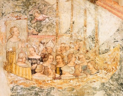 Purjehdus kohti Roomaa, yksityiskohta Stories of St Ursulasta, kirjoittanut Tommaso da Modena (1326-1379), fresko, yksityiskohta, Santa Caterinan kirkko, Treviso tekijältä Tomaso da (late 15th century) Modena