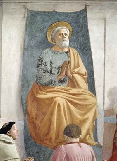 Pyhä Pietari kruunattuna Antiokian ensimmäisenä piispana, noin 1427 yksityiskohta freskosta 63302. tekijältä Tommaso Masaccio