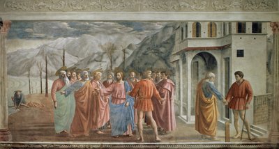 Tribute Money - Le paiement du tribut (Tribuutio) - Fresko Tommaso di ser Giovanni di Mone Cassai dit Masaccio (1401-1428), 254,5x598,3 cm tekijältä Tommaso Masaccio