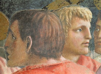 Veronmaksaja ja apostoli - yksityiskohta freskosta 31642 n.1427. tekijältä Tommaso Masaccio